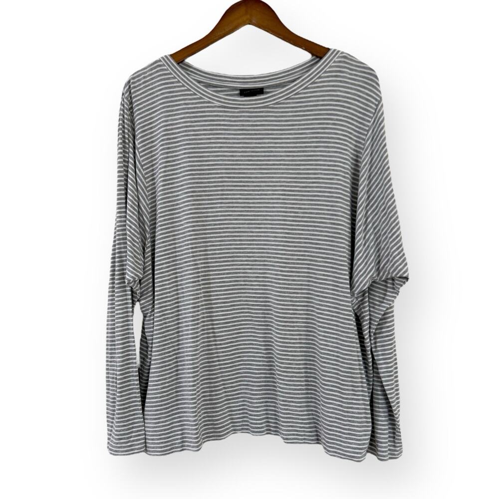 J Jill Wearever Grey Striped Long Sleeve Top Sz L Casual Everyday Relaxed Fit